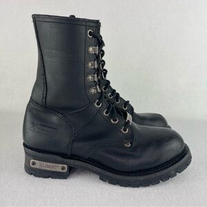 XElement Vigilant Leather Moto Boots Women’s 7 Black Biker Lace Up Side Zip